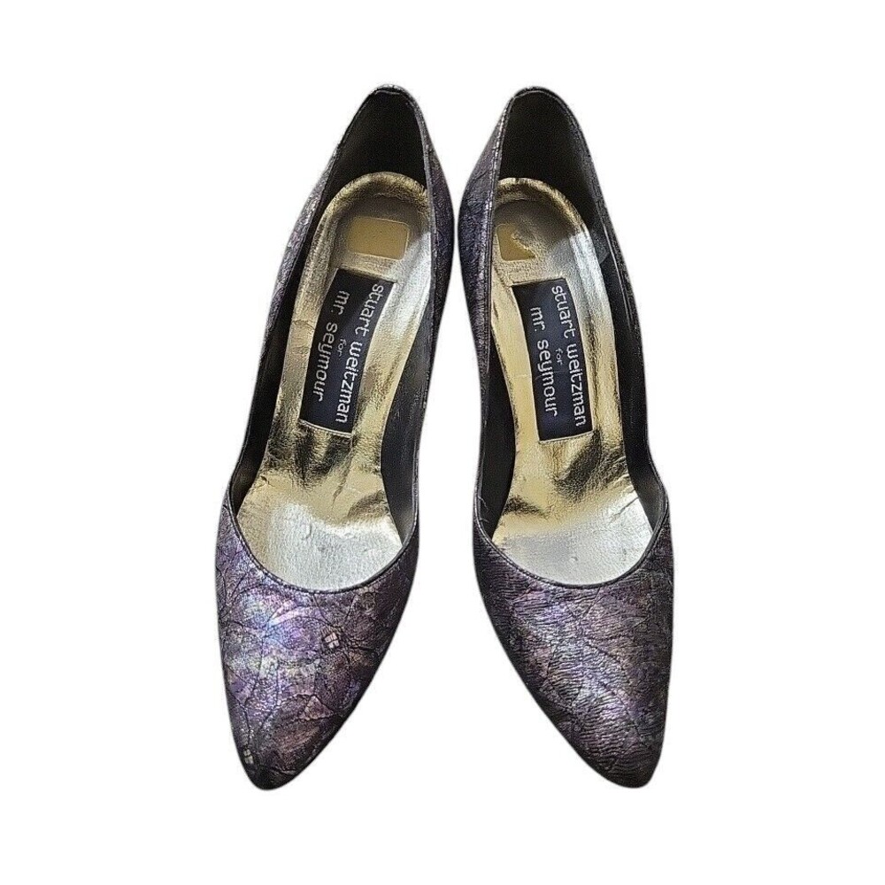 Vintage 80s Stuart Weitzman for Mr. Seymour Metallic Fabric Heels Pumps Size 6
